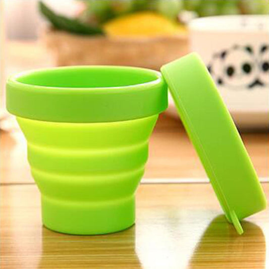 Round Silicone Foldable Glass Cup Foldable Travel Mug With Lid (1 Pc)