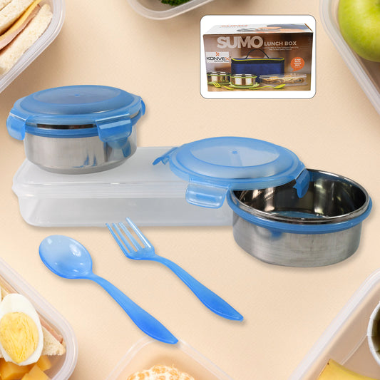 Sumo Lunch Box With Lunch Bag Plastic Lunch Box Plastic Spoon Fork (2 Pc Set With Lunch Box)